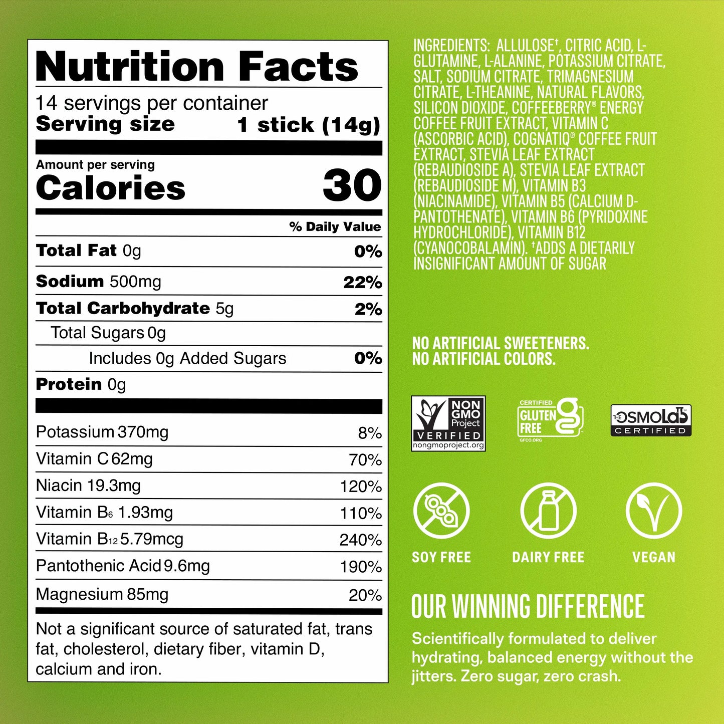 Liquid I.V. Sugar-Free Energy Multiplier - Lime Margarita - Hydration Powder Packets | Electrolyte Powder Drink Mix | Convenient Single-Serving Sticks | Includes Natural Caffeine | 1 Pack (14 Servings)