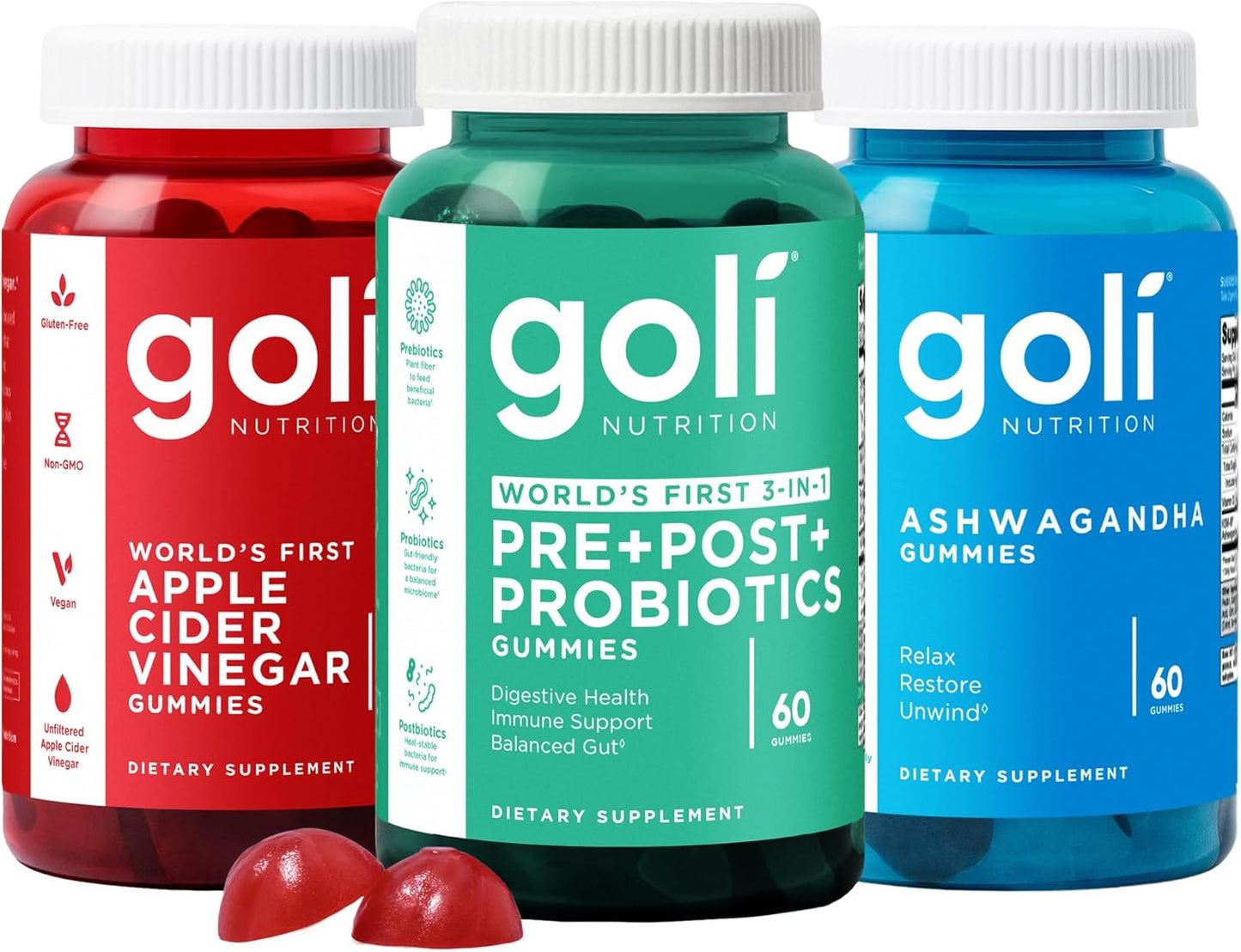 Power Wellness Trio for Stress, Gut & Immune - World's First 3-in-1 Pre, Post, Probiotic, Apple Cider Vinegar & Vitamin B12, Ashwagandha & Vitamin D Gummies. Gluten-Free, Vegan, Non-GMO & Gelatin-Free