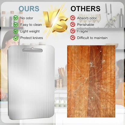 304 Stainless Steel Cutting Board for Kitchen - Double-Sided Non-Stick Chopping Board - Thin & Lightweight Design (11.02x15.35 Inch)