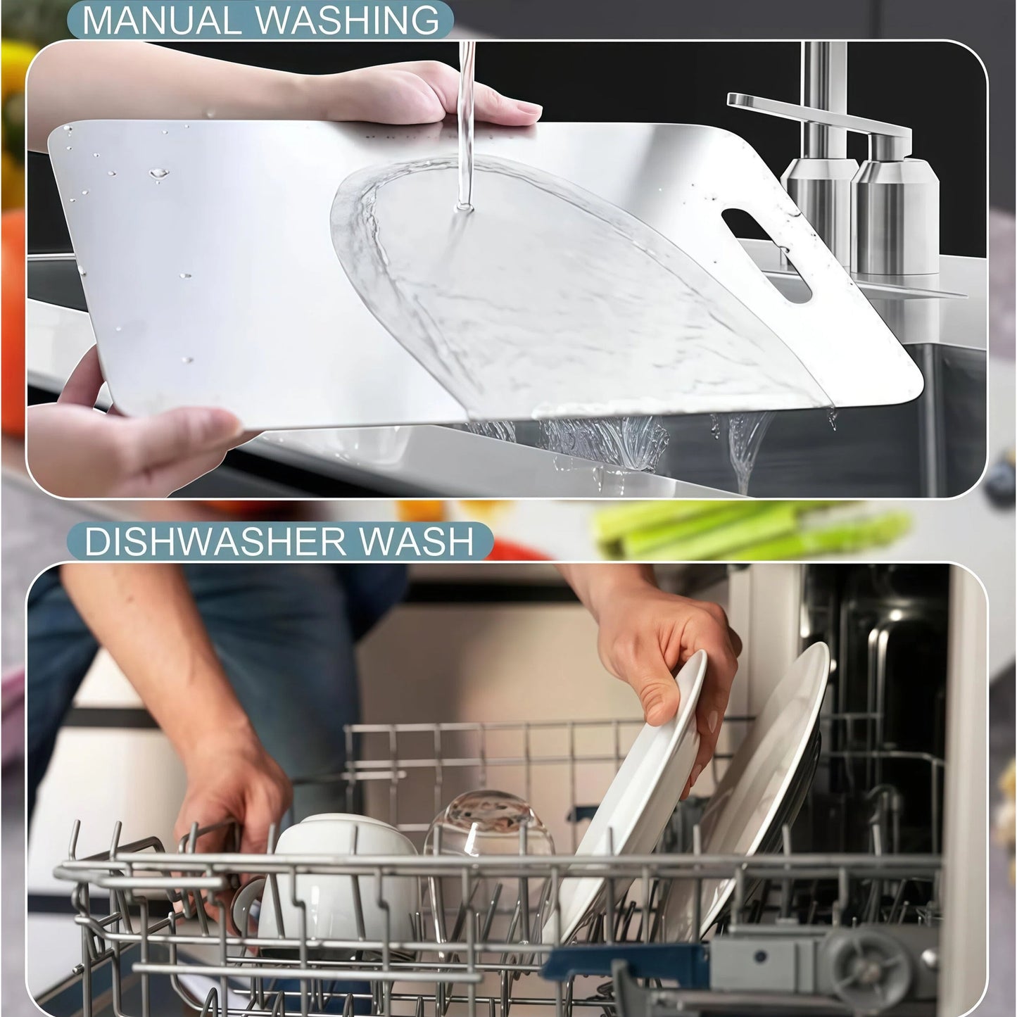 304 Stainless Steel Cutting Board for Kitchen - Double-Sided Non-Stick Chopping Board - Thin & Lightweight Design (11.02x15.35 Inch)