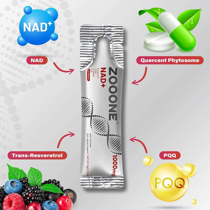 ZOOONE NR1000 - NAD+ Berry Flavor Drink Mix for Skin Aging Support, Energy, and Focus - 30 Pack