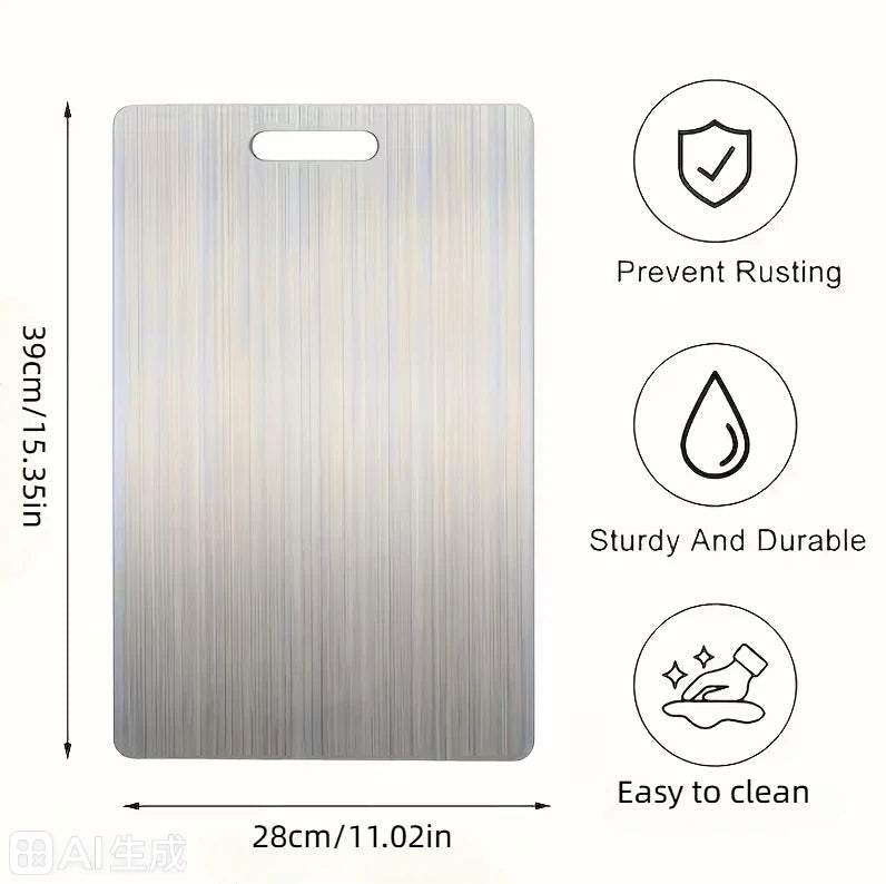 304 Stainless Steel Cutting Board for Kitchen - Double-Sided Non-Stick Chopping Board - Thin & Lightweight Design (11.02x15.35 Inch)
