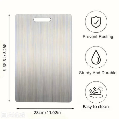 304 Stainless Steel Cutting Board for Kitchen - Double-Sided Non-Stick Chopping Board - Thin & Lightweight Design (11.02x15.35 Inch)