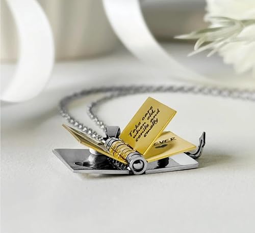 Little Star Book Necklace.Openable Book Necklace, Personalized Engraved Hidden Message Necklace for Her or Him