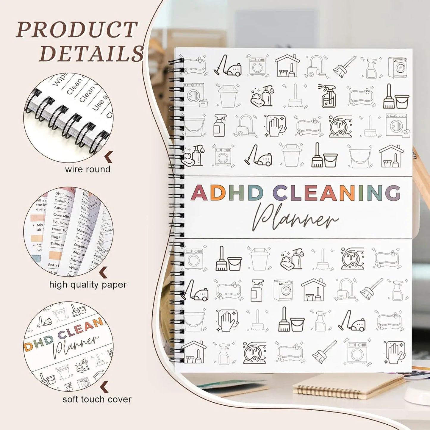 ADHD Cleaning Planner – A4 Organization Notebook with Daily Checklists & Durable Cover – Plannerbook