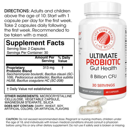 Ultimate Probiotic 8 Billion CFU – Spore-Forming, Shelf-Stable, Vegan Gut Health Supplement – 60 Capsules