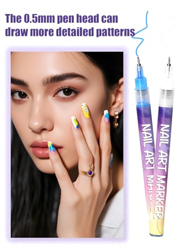 3D Nail Art Pens Set | 12 Vibrant Colors Fine Tip 0.5mm | Quick-Dry Liner & Dotting Tools for Salon or Home