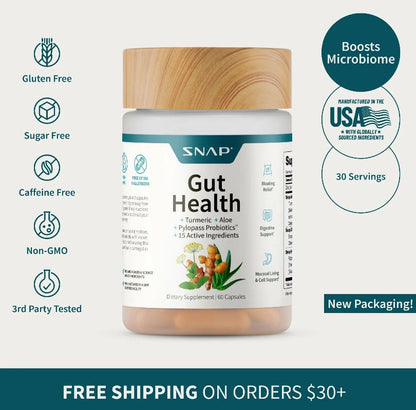 SNAP Gut Health Digestive Health Probiotics Enzymes Turmeric PYLOPASS H Pylori