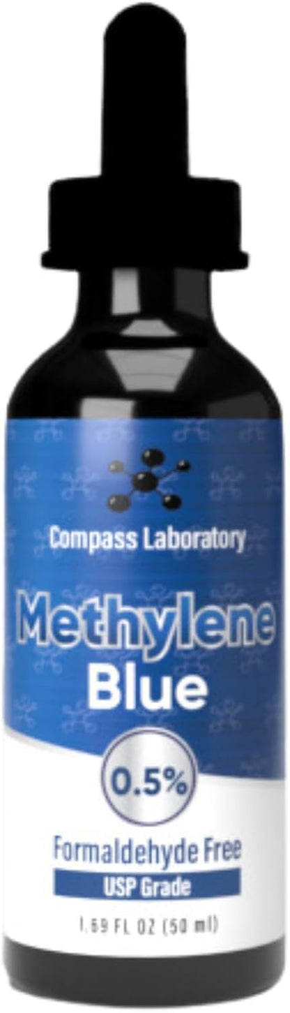 Methylene Blue Pharmaceutical Grade, USP Grade, Third-Party Tested Dietary Supplement for Humans, No Formaldehyde, Made in USA (0.5% 50ml Bottle)