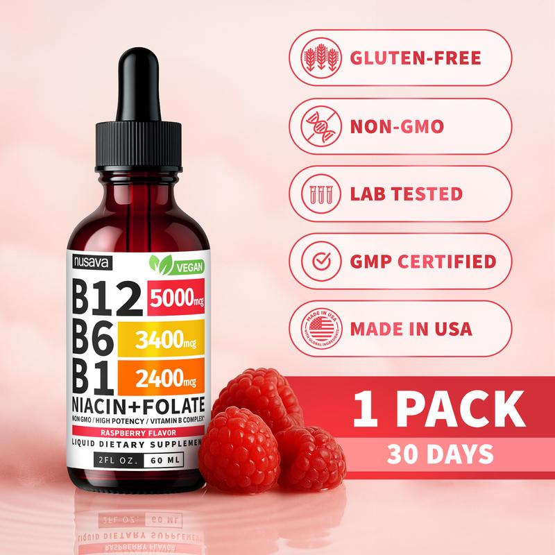 (1-PACKRaspberry) Vitamin B12 Liquid Supplement Drops  - Edible Support for Energy, Brain & Heart, Non-GMO & Gluten-Free, 4 FI Oz