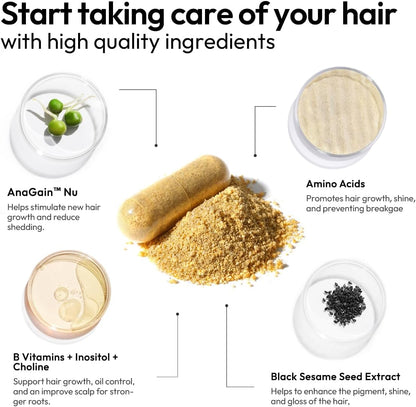 BIGVITA Hair Growth Supplement | AnaGain™ Nu, Biotin & Black Sesame | Vegan Hair Loss Support for Women & Men | 1-Month Supply