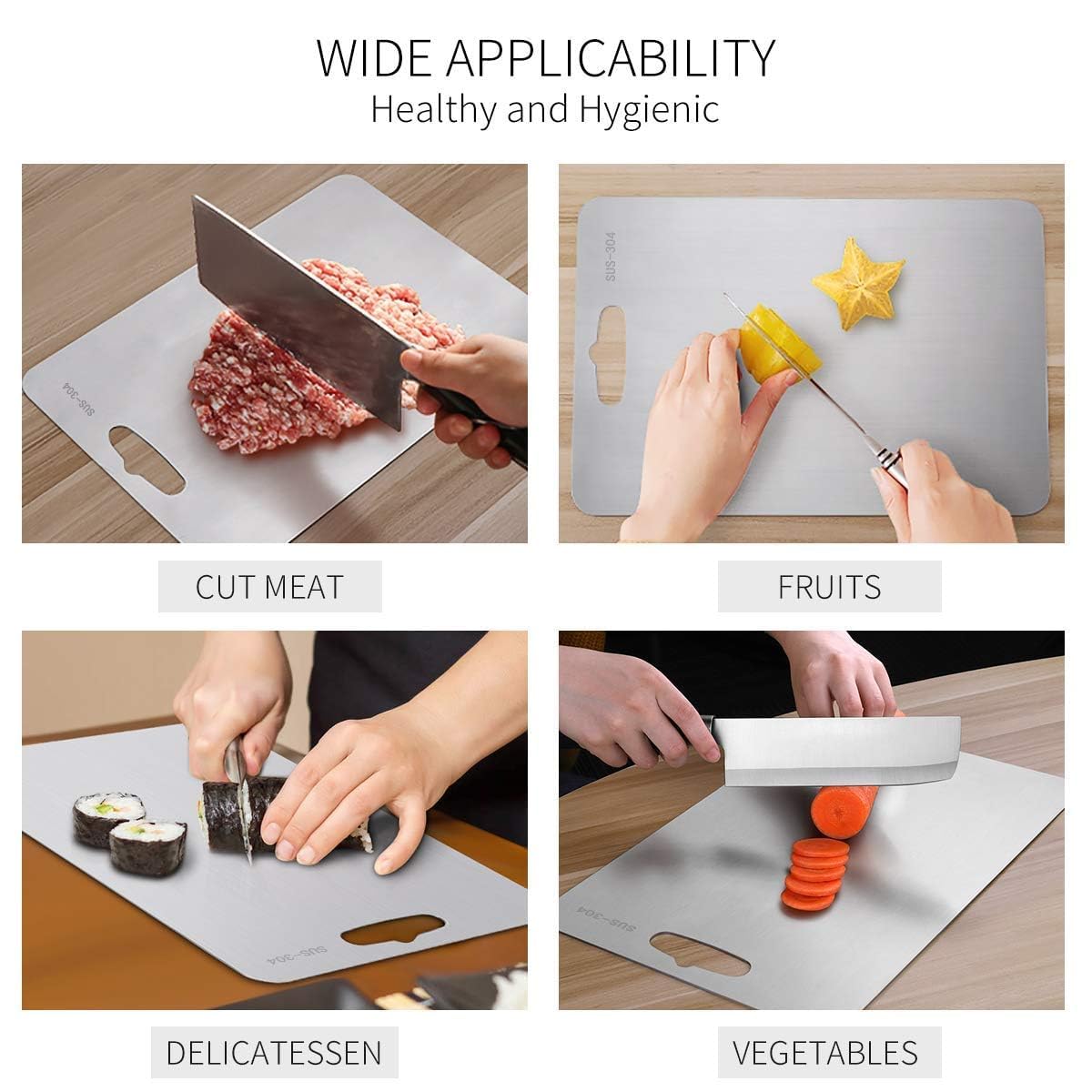 304 Stainless Steel Cutting Board for Kitchen - Double-Sided Non-Stick Chopping Board - Thin & Lightweight Design (11.02x15.35 Inch)