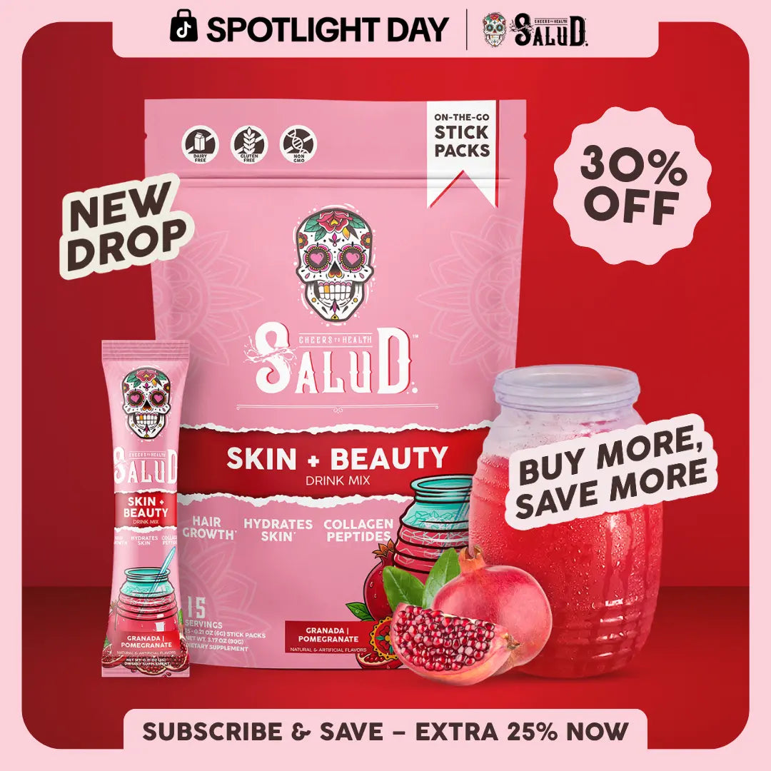 Salud 2-in-1 [Skin + Beauty] Drink Mix Packets, Collagen Peptides with Verisol, Hyaluronic Acid, Vitamin C, Biotin + Lustriva, Beauty Drink Packets, Hydration Sticks, Gluten Free, For Men & Women, (15 Servings)