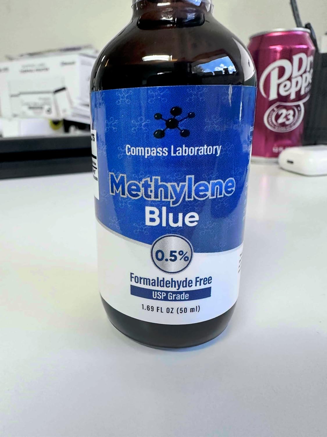 Methylene Blue Pharmaceutical Grade, USP Grade, Third-Party Tested Dietary Supplement for Humans, No Formaldehyde, Made in USA (0.5% 50ml Bottle)