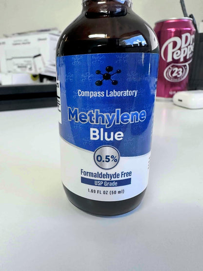 Methylene Blue Pharmaceutical Grade, USP Grade, Third-Party Tested Dietary Supplement for Humans, No Formaldehyde, Made in USA (0.5% 50ml Bottle)