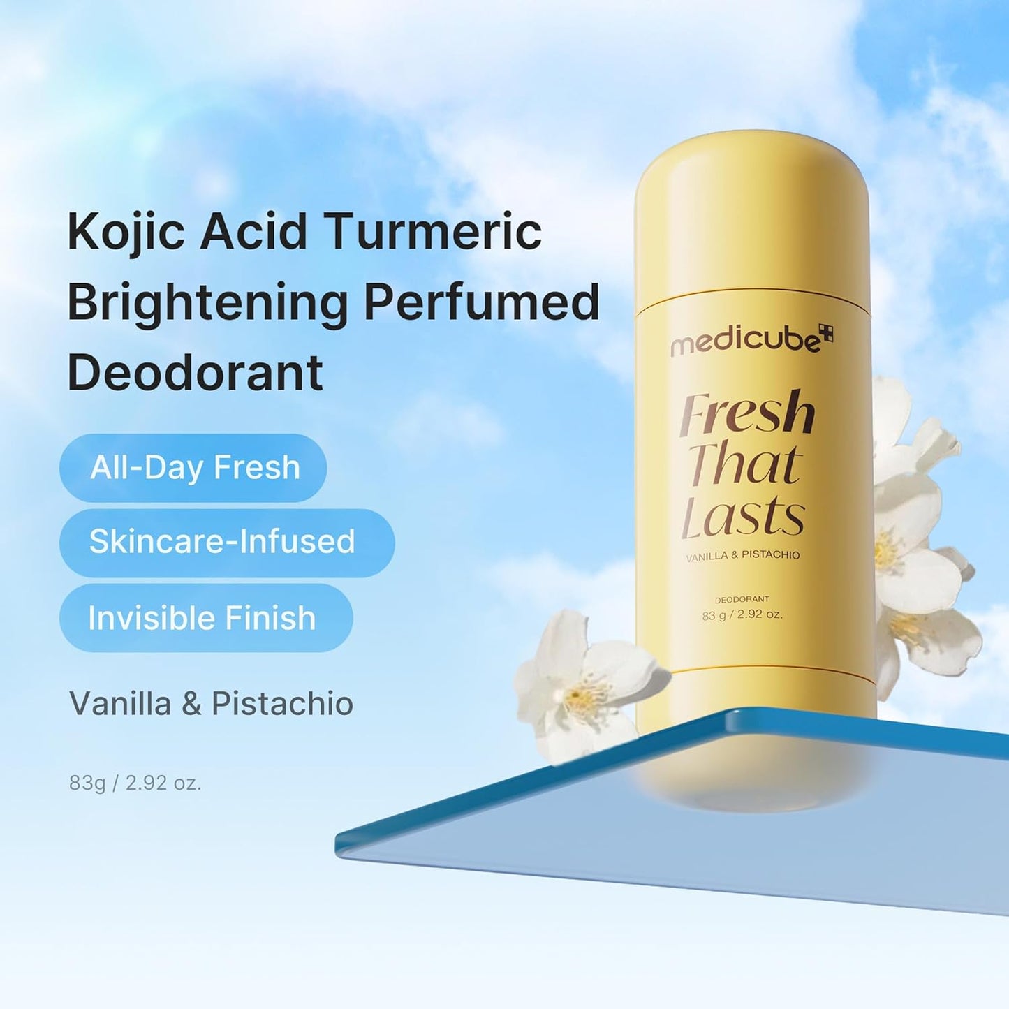 [NEW] [medicube] Deodorant Vanilla & Pistachio Fresh That Lasts | 24 Hour Odor Control, No Aluminum, Baking Soda, Parabens, Phthalates, Ethanol | Brightening & Smoothing for Dark Underarms with Kojic Acid & Turmeric | Korean Skincare, K-Beauty