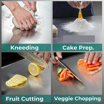 304 Stainless Steel Cutting Board for Kitchen - Double-Sided Non-Stick Chopping Board - Thin & Lightweight Design (11.02x15.35 Inch)