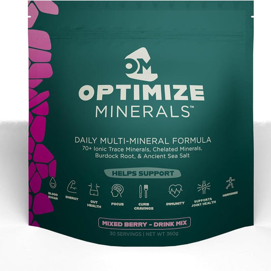 Optimize Minerals Multi Mineral Daily Formula – Magnesium, Electrolytes & Trace Mineral Supplement Powder - Gluten Free Vitamins Drink - Mixed Berry, 30 Servings