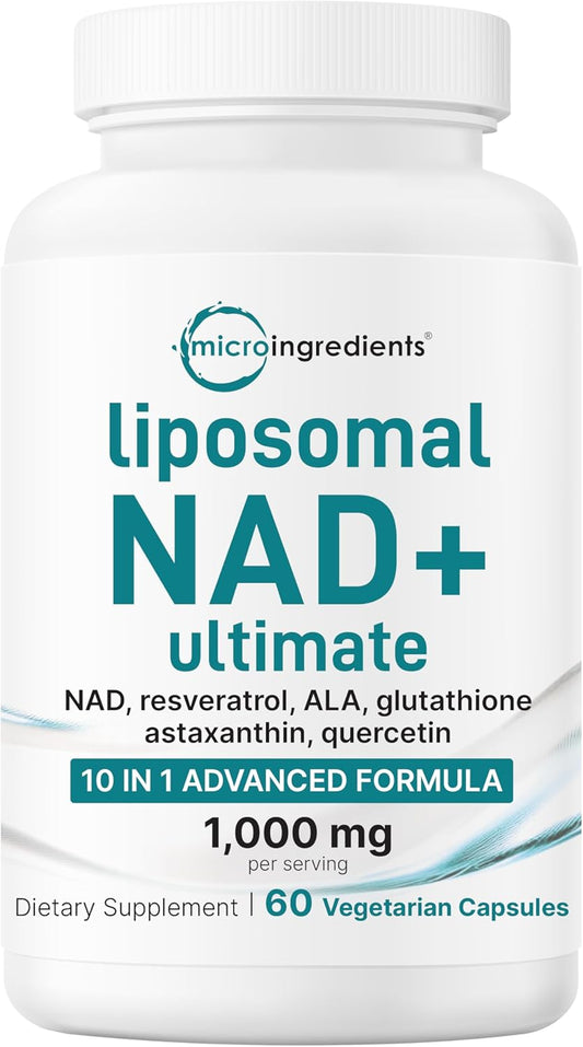 Liposomal NAD+ Ultimate 1,000mg | 60 Veggie Capsules | NMN Pathway Formula | 10-in-1 with Resveratrol, Glutathione & Astaxanthin | NAD Supplement for Women & Men | Anti-Aging, Energy, & Brain Support