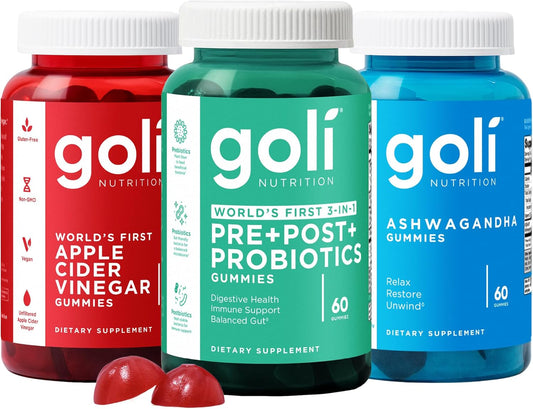 Power Wellness Trio for Stress, Gut & Immune - World's First 3-in-1 Pre, Post, Probiotic, Apple Cider Vinegar & Vitamin B12, Ashwagandha & Vitamin D Gummies. Gluten-Free, Vegan, Non-GMO & Gelatin-Free