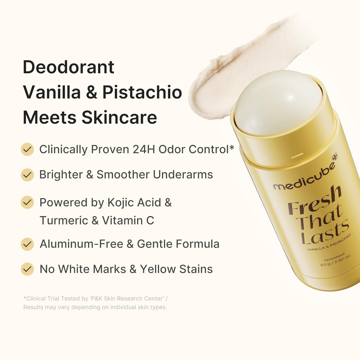 [NEW] [medicube] Deodorant Vanilla & Pistachio Fresh That Lasts | 24 Hour Odor Control, No Aluminum, Baking Soda, Parabens, Phthalates, Ethanol | Brightening & Smoothing for Dark Underarms with Kojic Acid & Turmeric | Korean Skincare, K-Beauty