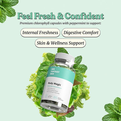 Body Magic Chlorophyll Capsules – Vegan Detox, Digestion & Gut Health Support, Skin & Oily Skin Care – 30 Count