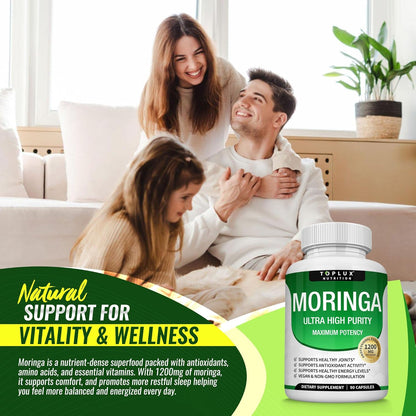Moringa Capsules 1200mg – Pure Oleifera Leaf Superfood for Immune & Skin Health | Vegan, Non-GMO | 90 Capsules