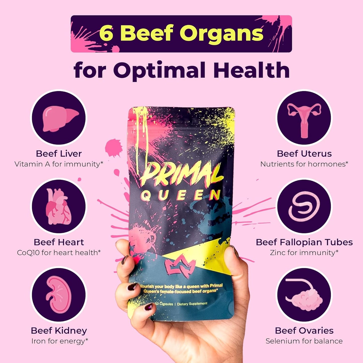 Primal Queen Female-Optimized Beef Organ Superfood Supplement - 100% Grass Fed, Pasture Raised Cattle - Balance Hormones, Energy