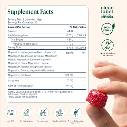 Root Labs Liposomal Magnesium + Ashwagandha Gummies with Beadlet Technology | 675mg Multi-Form Magnesium Salt, 200mg KSM-66 Ashwagandha, 26mg L-Theanine | High Bioavailability Gummies | Stress Relief, Sleep Support & Recovery | 60 Gummies (30 Servings)