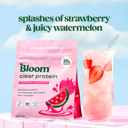 Bloom Nutrition Clear Protein - Clear Whey + Collagen Protein Blend | 20g Protein, 90 Calories, 0g Sugar, Light & uct Refreshing Fruity Drink | Protein for Women