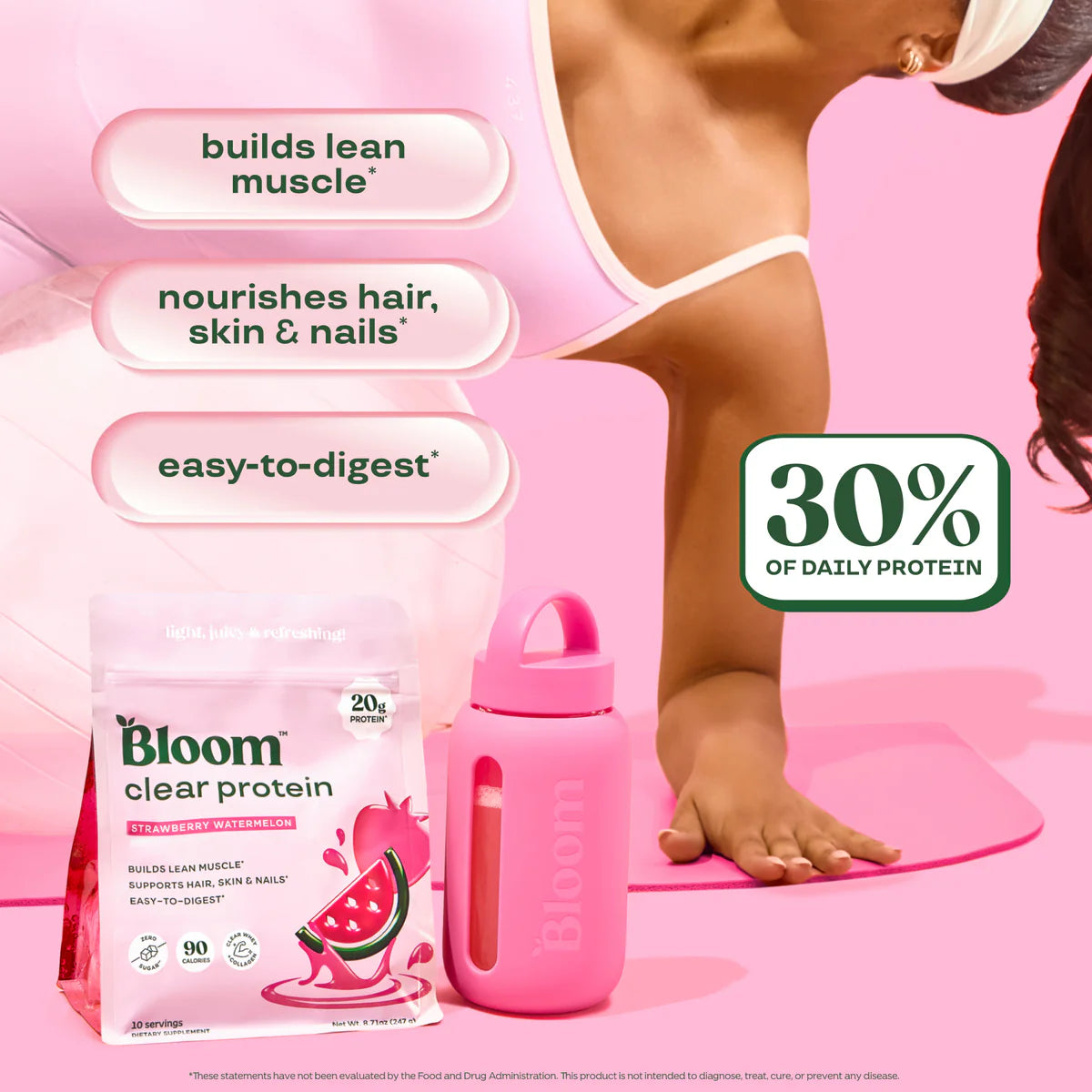 Bloom Nutrition Clear Protein - Clear Whey + Collagen Protein Blend | 20g Protein, 90 Calories, 0g Sugar, Light & uct Refreshing Fruity Drink | Protein for Women