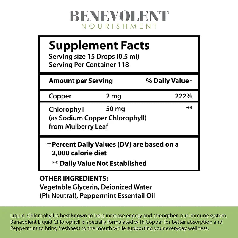 Benevolent Nourishment, Liquid Chlorophyll- Alcohol Free-2 fl oz