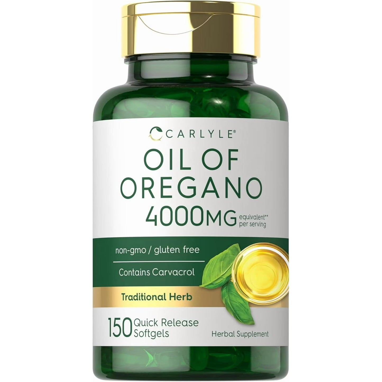 Oregano Oil 4000mg Supplement | 150 Softgel Capsules | Contains Carvacrol | Non-GMO & Gluten Free Formula