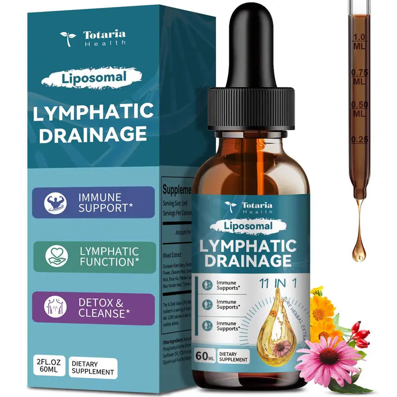 Liposomal Lymphatic Drainage Drops - 11 In 1 Organic Supplement with Burdock Root Echinacea Elderberry Calendula Cleavers Herb Dandelion Supports Lymphatic Health 2 FL.OZ Healthcare Natural