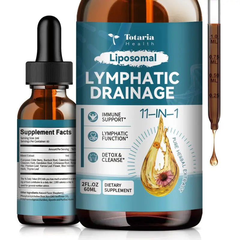 Liposomal Lymphatic Drainage Drops - 11 In 1 Organic Supplement with Burdock Root Echinacea Elderberry Calendula Cleavers Herb Dandelion Supports Lymphatic Health 2 FL.OZ Healthcare Natural
