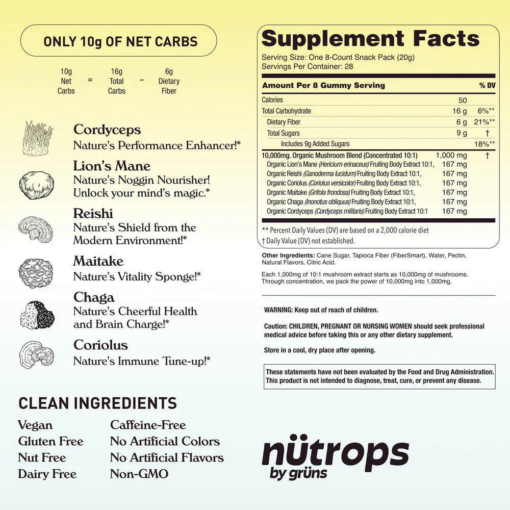 Nütrops Daily Gummies-Daily Gummies-Elevate Your Brain Health, Energy &amp; Wellness with 6 Power-Packed Mushrooms