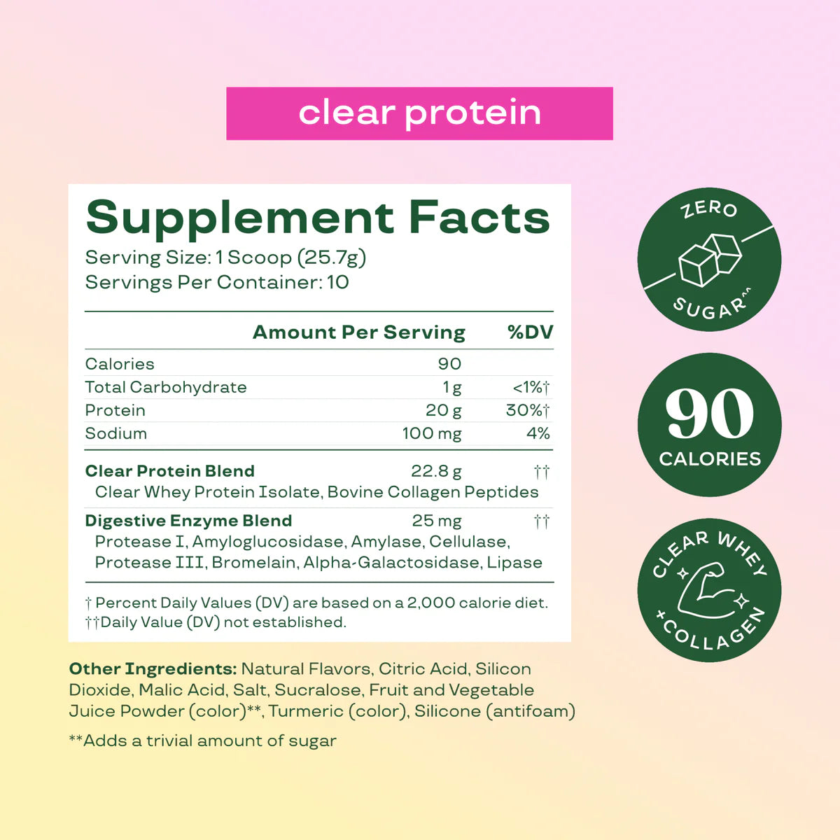 Bloom Nutrition Clear Protein - Clear Whey + Collagen Protein Blend | 20g Protein, 90 Calories, 0g Sugar, Light & uct Refreshing Fruity Drink | Protein for Women