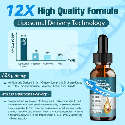 Liposomal Lymphatic Drainage Drops - 11 In 1 Organic Supplement with Burdock Root Echinacea Elderberry Calendula Cleavers Herb Dandelion Supports Lymphatic Health 2 FL.OZ Healthcare Natural