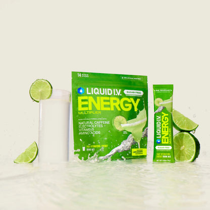 Liquid I.V. Sugar-Free Energy Multiplier - Lime Margarita - Hydration Powder Packets | Electrolyte Powder Drink Mix | Convenient Single-Serving Sticks | Includes Natural Caffeine | 1 Pack (14 Servings)
