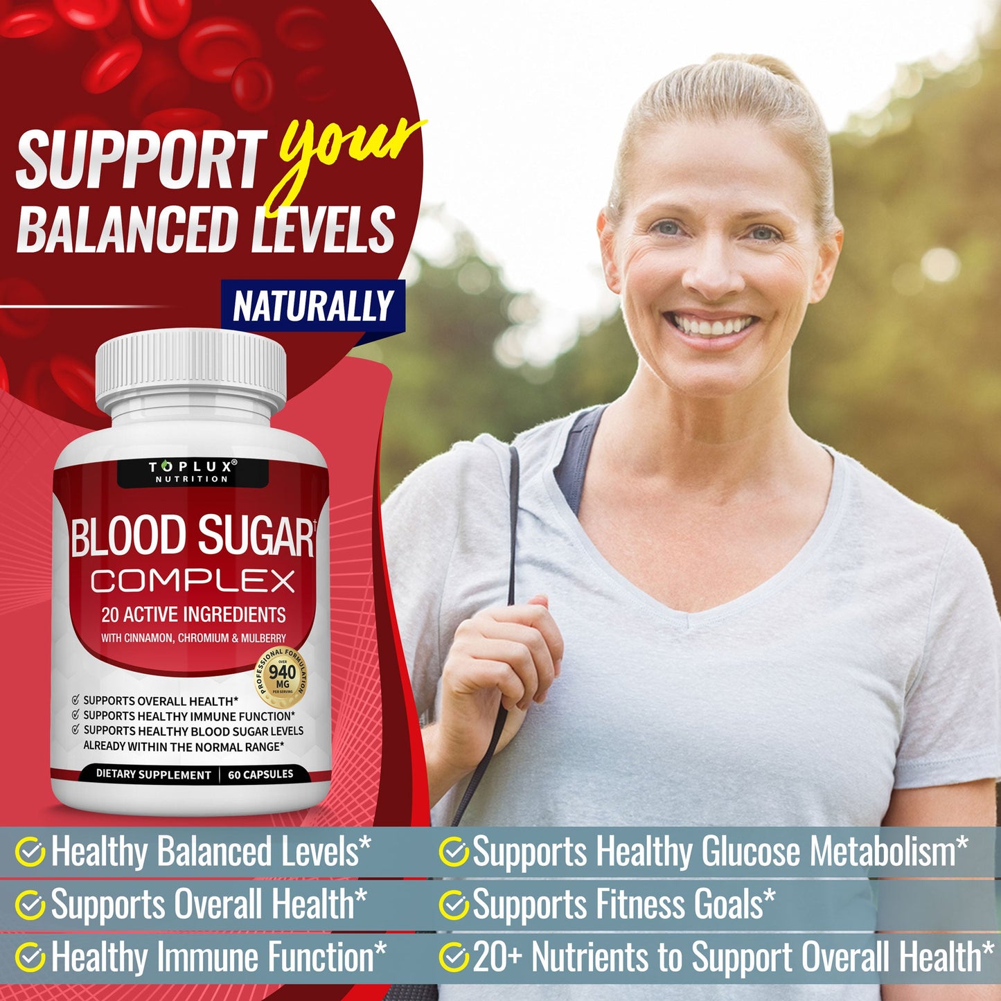 Blood Sugar Complex Supplement – 20 Vitamins & Minerals for Healthy Glucose Support