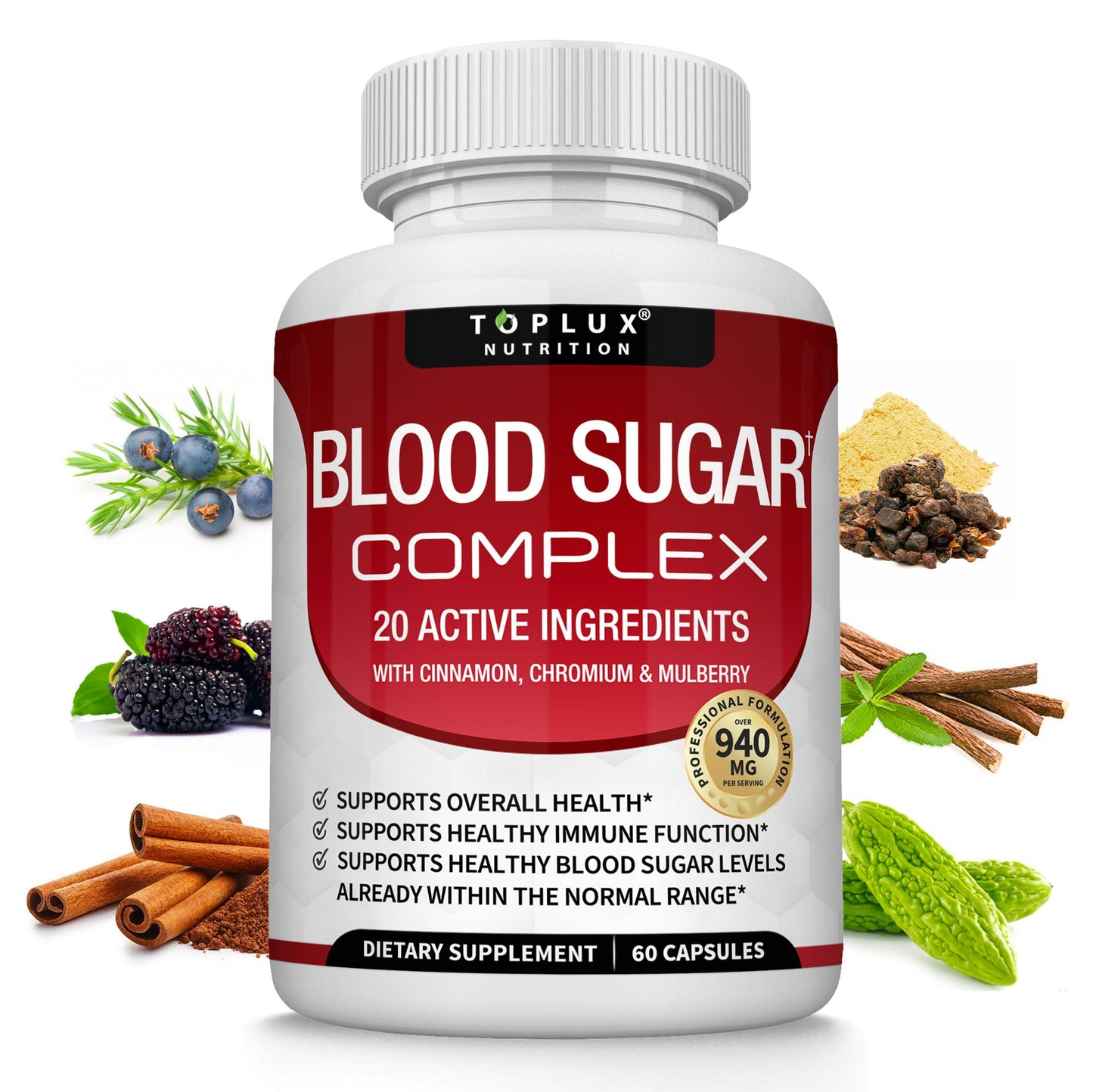 Blood Sugar Complex Supplement – 20 Vitamins & Minerals for Healthy Glucose Support