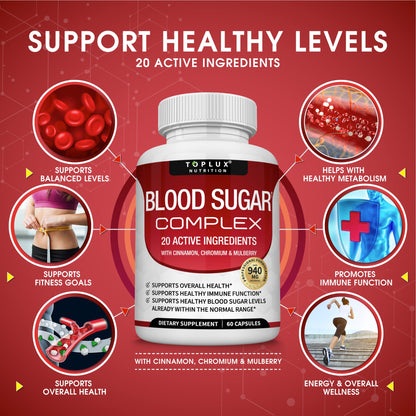 Blood Sugar Complex Supplement – 20 Vitamins & Minerals for Healthy Glucose Support
