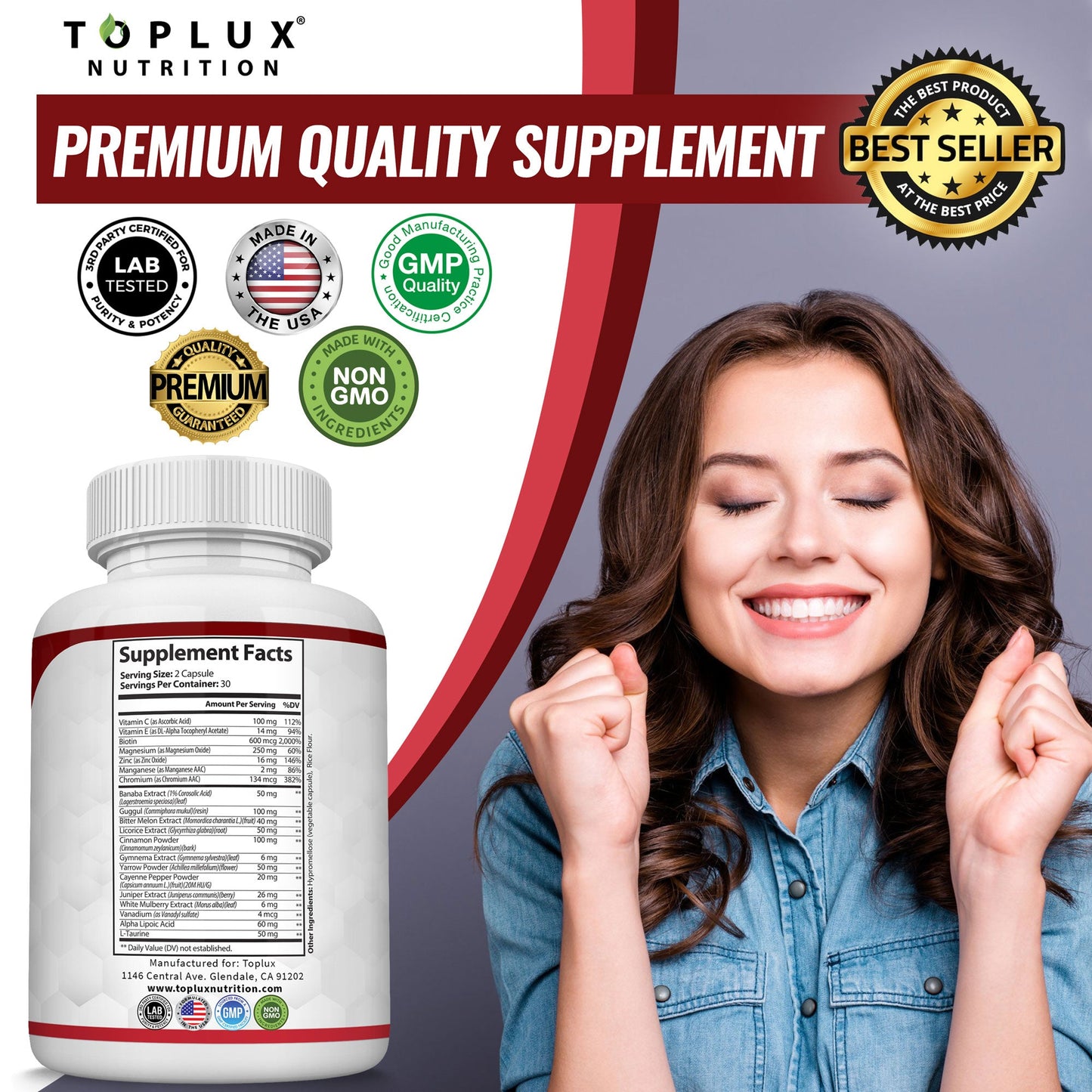 Blood Sugar Complex Supplement – 20 Vitamins & Minerals for Healthy Glucose Support