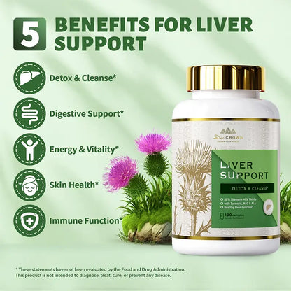 Dr. CROWN Liver Support Supplement for Detox & Cleanse with Milk Thistle, NAC, A