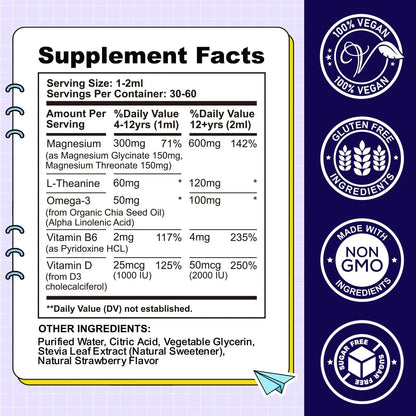 Kids Magnesium Liquid Drops-Magnesium Glycinate Liquid for Kids L-Threonate