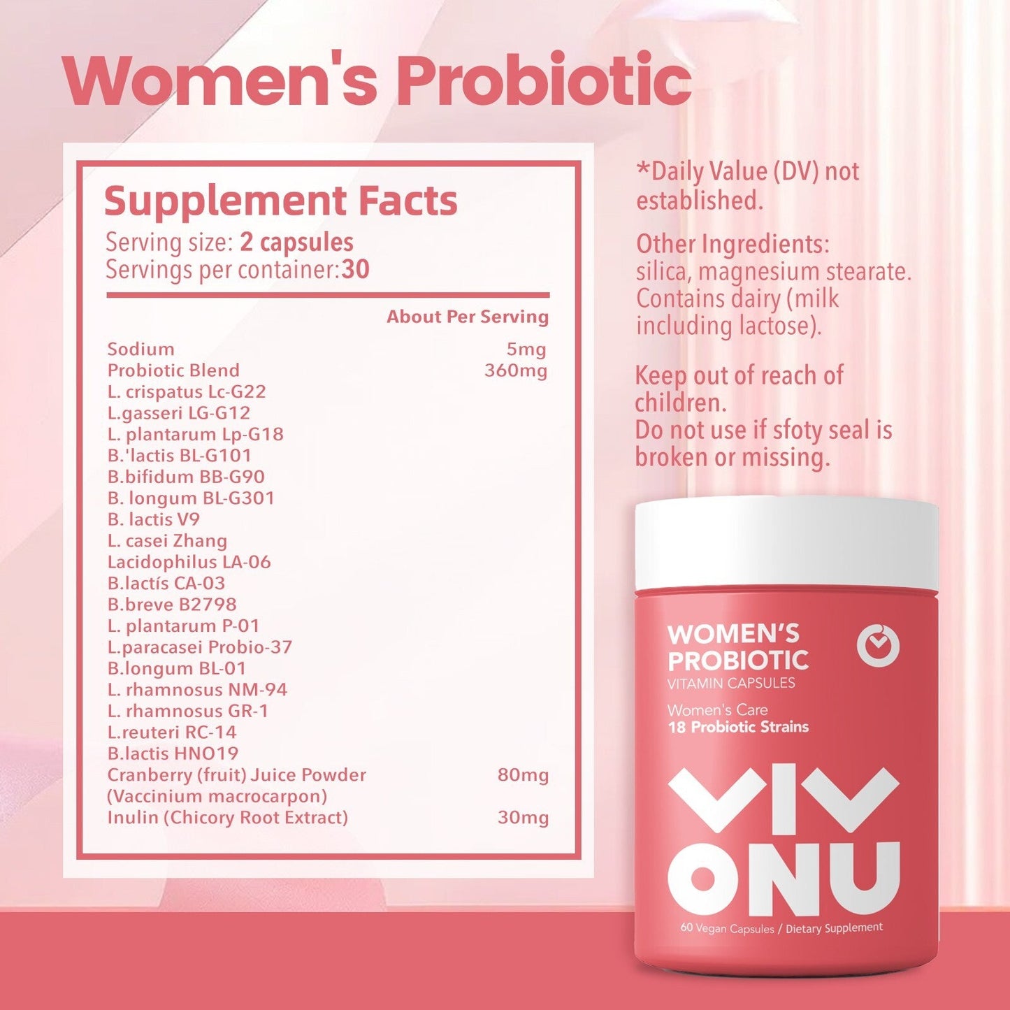 VIVONU - Vaginal Probiotics Capsules for Women pH Balance