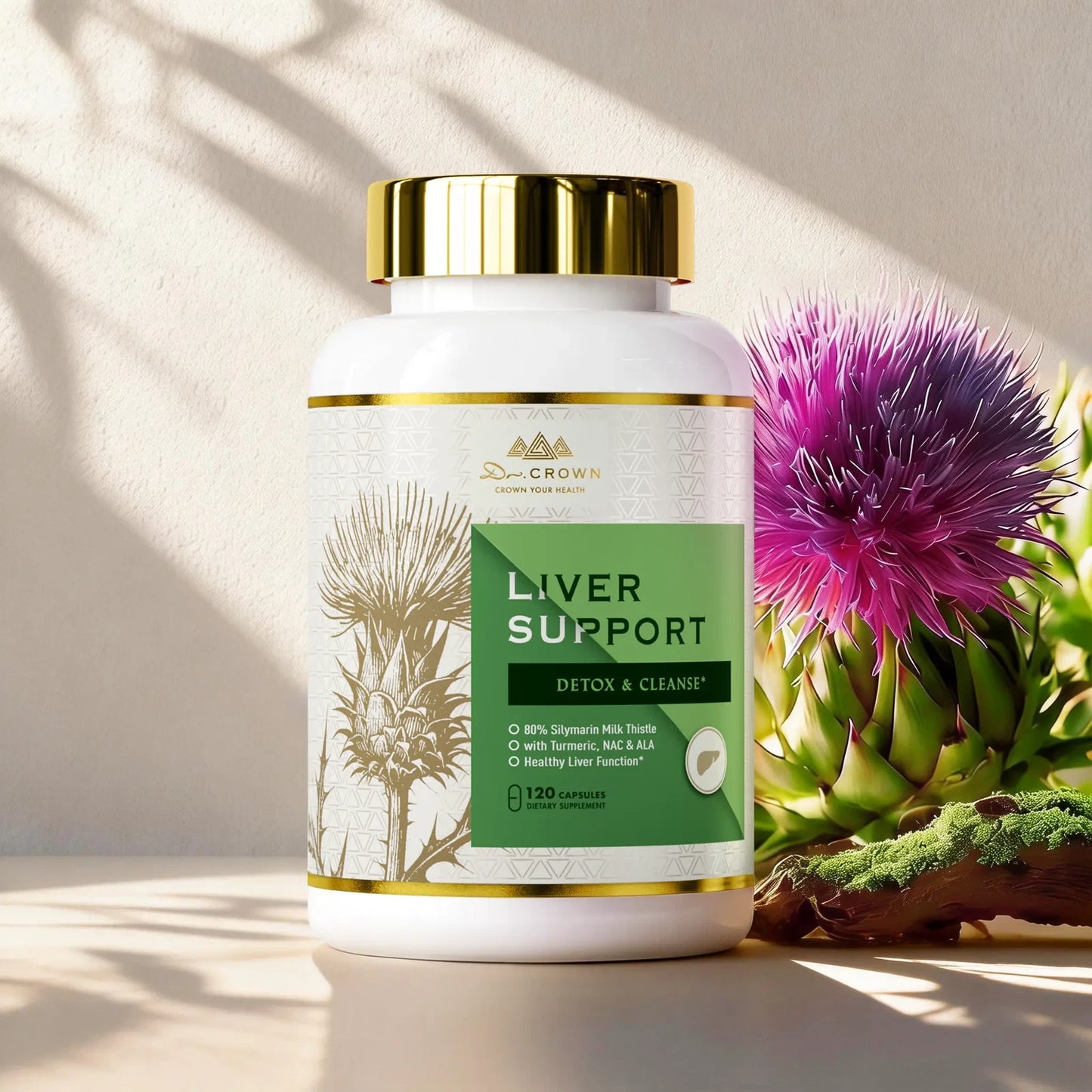 Dr. CROWN Liver Support Supplement for Detox & Cleanse with Milk Thistle, NAC, A