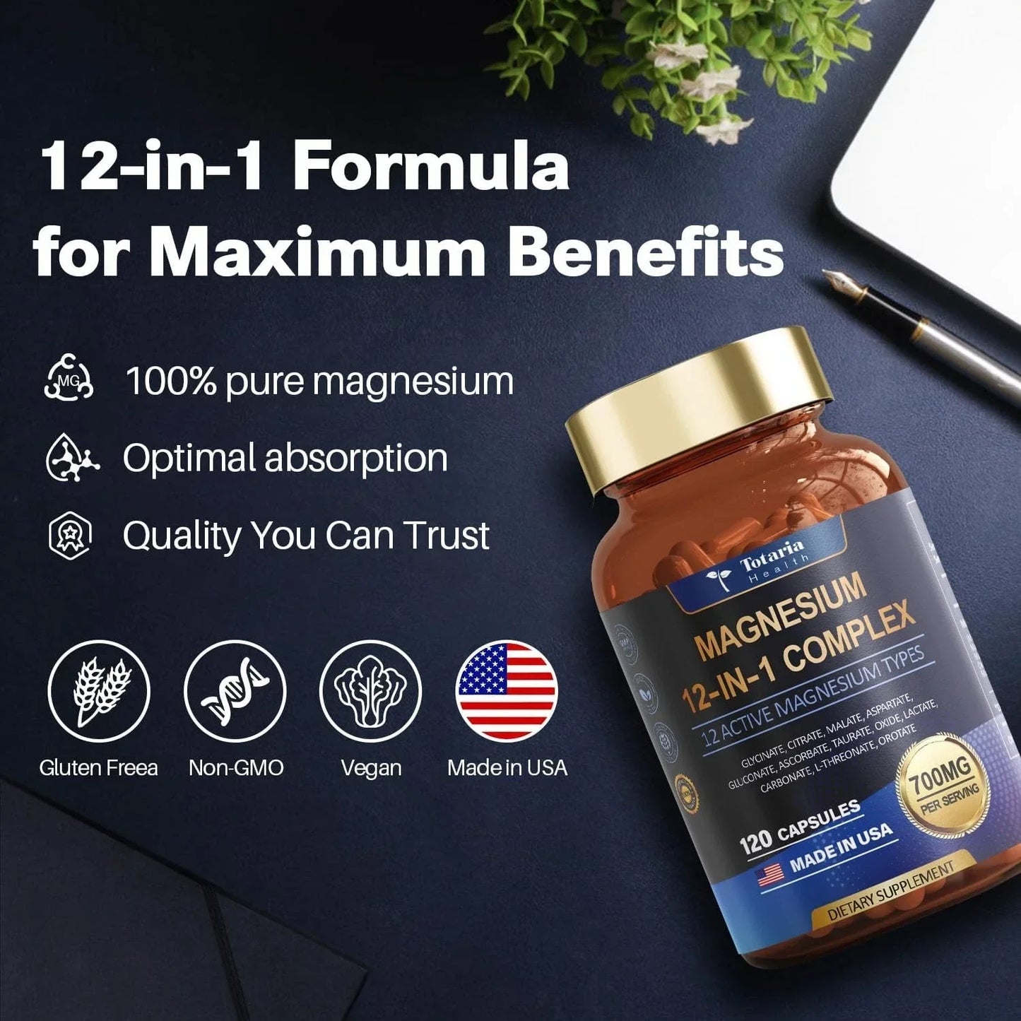 Magnesium 12 in 1 Complex 700mg - Glycinate Citrate Malate Taurate