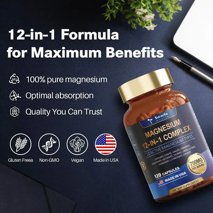 Magnesium 12 in 1 Complex 700mg - Glycinate Citrate Malate Taurate