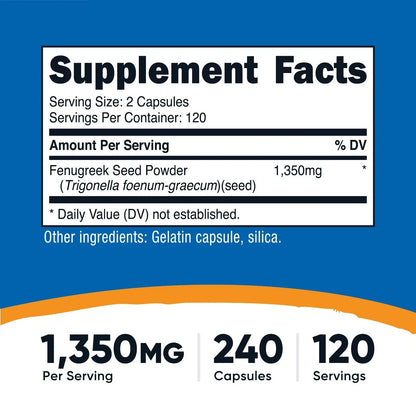 Nutricost Fenugreek Seed 675mg, 240 Capsules - Gluten Free & Non-GMO